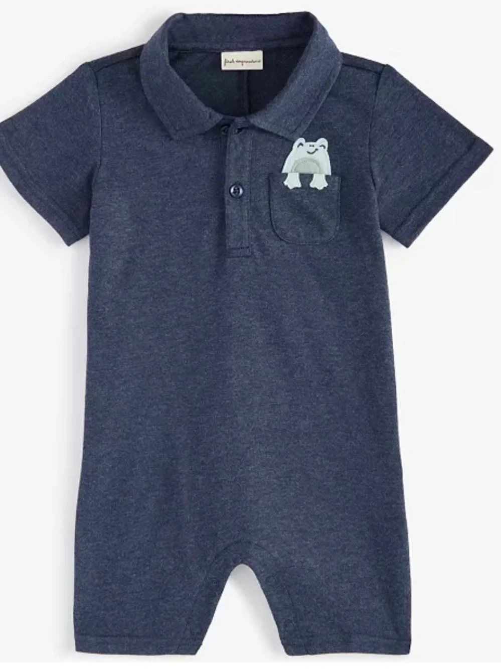 First Impressions Navy Blue Short-Sleeve Romper with Frog Patch